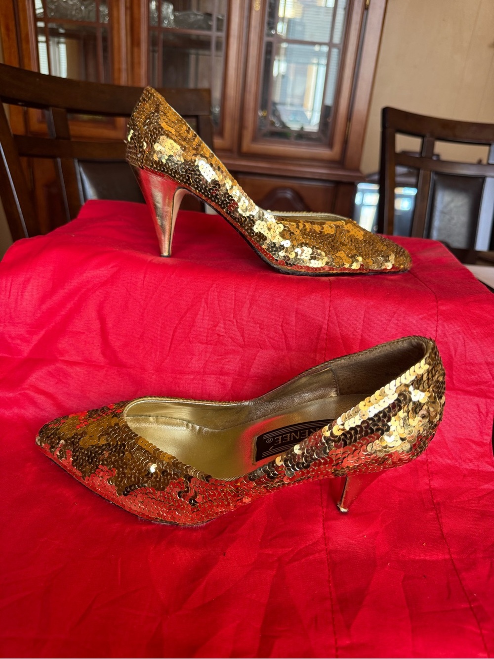 Gold Sequin Women's Pointed Toe Heels